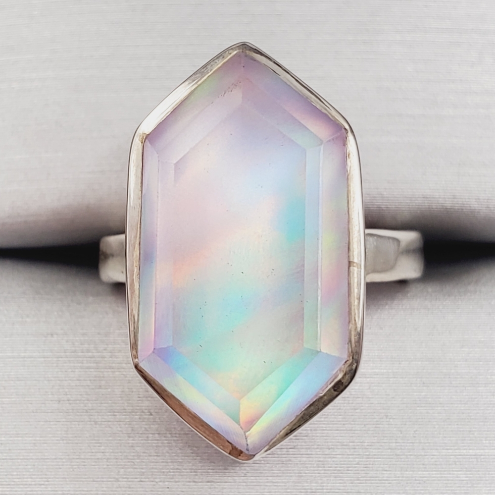 Iridescent Hexagon 925 Sterling Silver Ring - Opalite Aura Glow